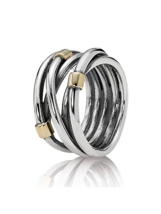 Pandora Jewelry - Pandora Sterling Silver Rope Wide Band Ring with 14K Gold - 190383 Size 6